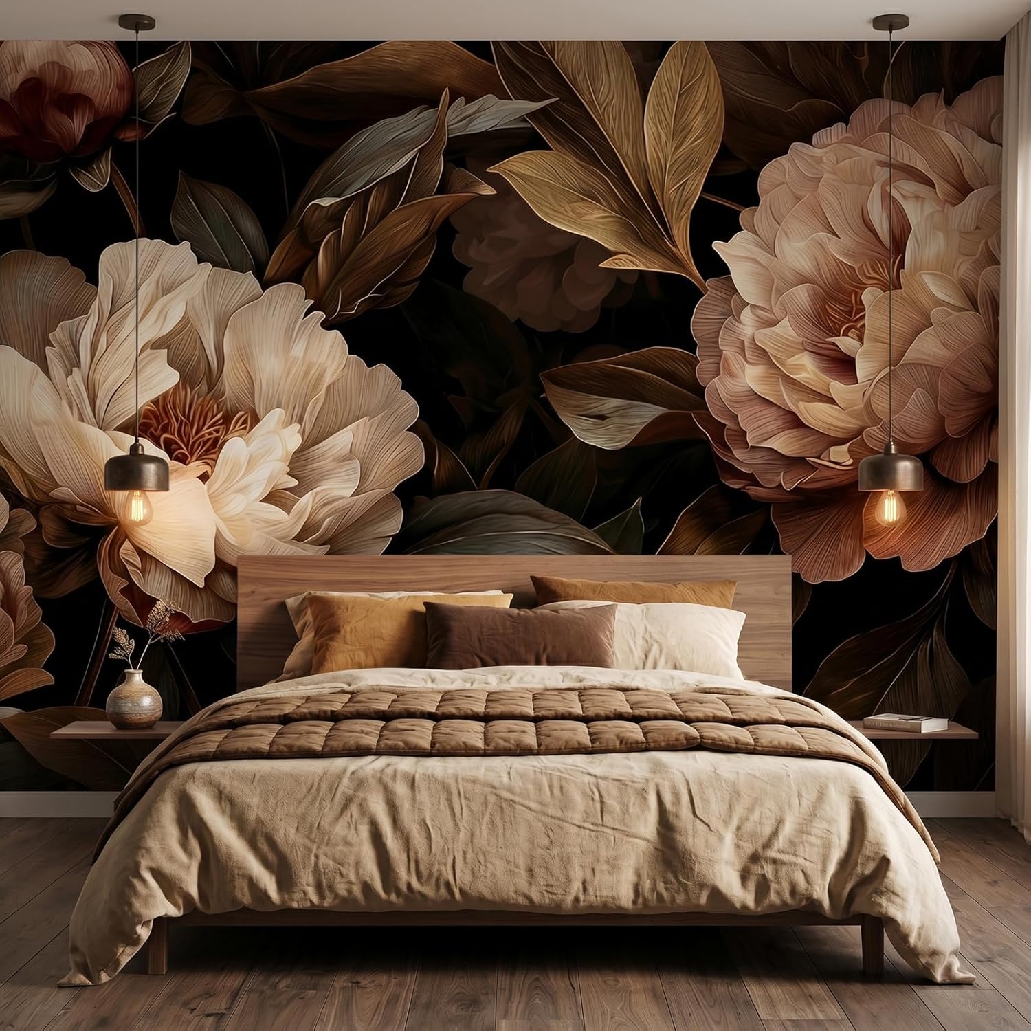 Interior Design Apartment - พรมแขวนผนังลายดอกโบตั๋นสุดหรู ศิลปะพฤกษศาสตร์ ผ้าโพลีเอสเตอร์ ตกแต่งผนังห้องนอน ห้องนั่งเล่น ตกแต่งภายในบ้าน