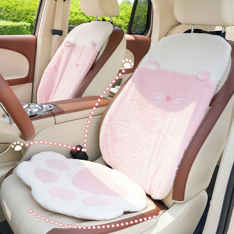 Interior Design Warm - เบาะรองนั่งรถยนต์ลายการ์ตูน ขนนุ่ม อุ่นสบาย สำหรับฤดูใบไม้ร่วงและฤดูหนาว ปลอกหุ้มเบาะอเนกประสงค์ ลายอุ้งเท้าแมวน่ารัก