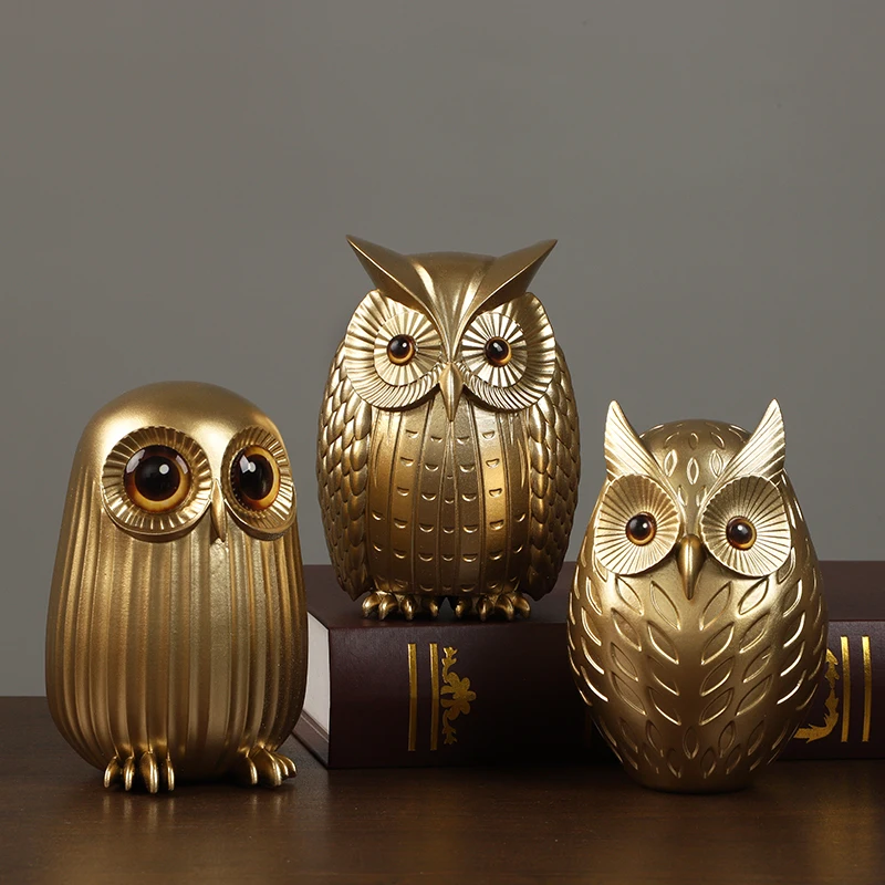 Interior Design Apartment - เรซิ่นรูปปั้นนกฮูกน่ารัก Golden Owl Figurines Nordic ตกแต่งบ้านประติมากรรมสัตว์หัตถกรรมภายในห้องนั่งเล่นเดสก์ท็อปเครื่องประดับ