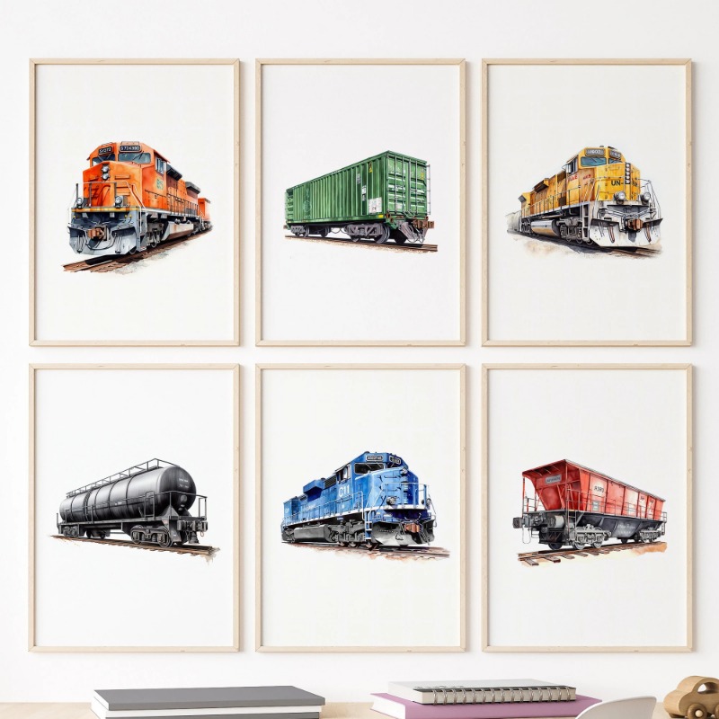 Interior Design Sketch - สีน้ํา Retro รถไฟไอน้ํารถไฟ Freight รถโปสเตอร์และพิมพ์ผ้าใบพิมพ์ภาพผนังศิลปะสําหรับห้องนั่งเล่นตกแต่งบ้าน