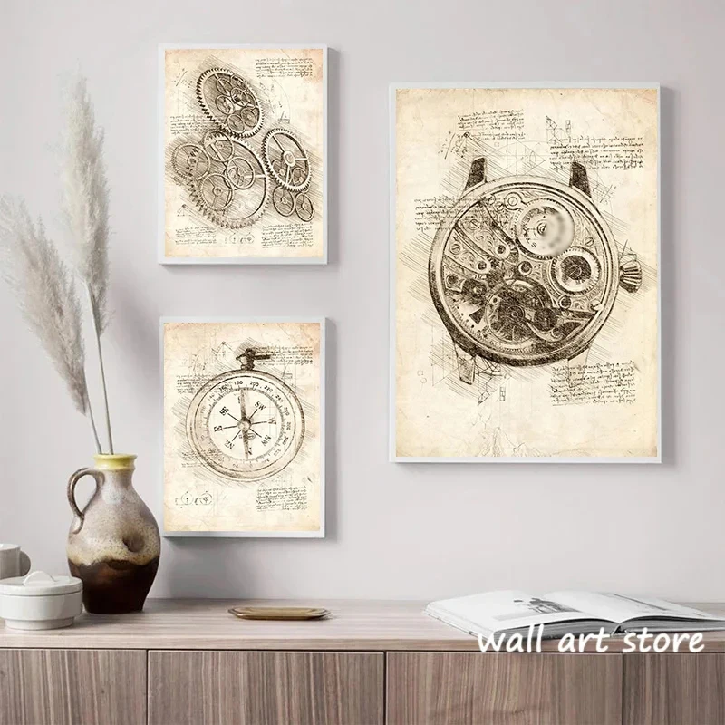 Vintage นาฬิกา Sketch โปสเตอร์ - Interior Design Sketch บทวิจารณ์และราคา