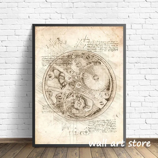 Vintage นาฬิกา Sketch โปสเตอร์ - Interior Design Sketch บทวิจารณ์และราคา