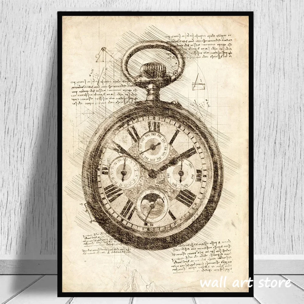 Vintage นาฬิกา Sketch โปสเตอร์ - Interior Design Sketch บทวิจารณ์และราคา