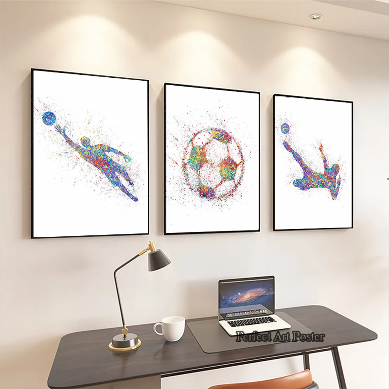 สีน้ําฟุตบอล Man เล่นฟุตบอลกีฬ - Interior Design Sketch บทวิจารณ์และราคา
