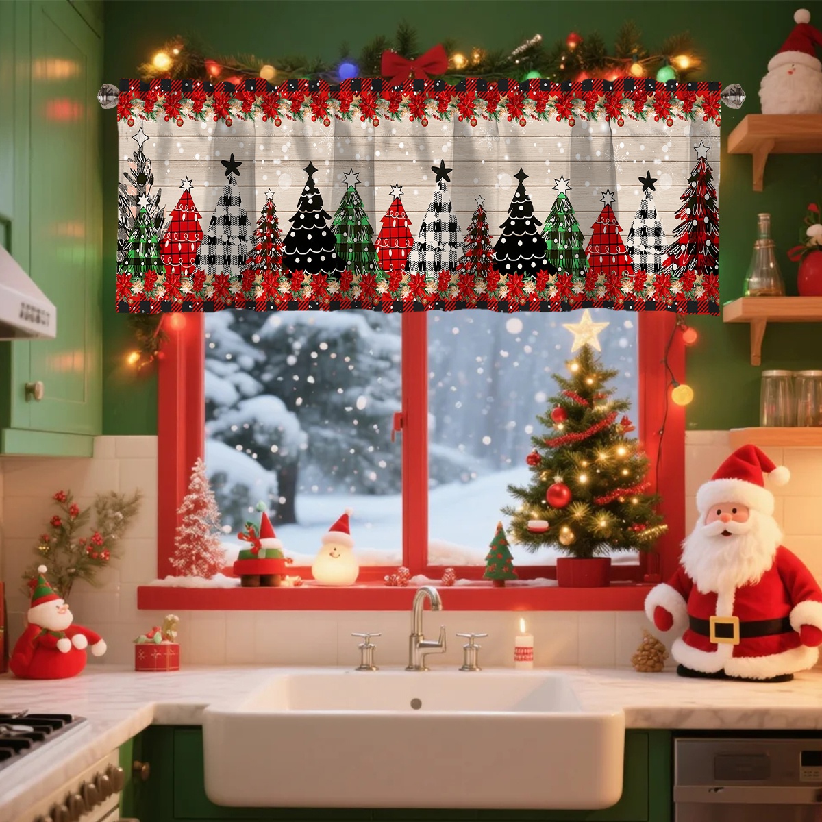 คริสต์มาสผ้าม่านสั้นMerry Chri - Interior Design Kitchen บทวิจารณ์และราคา
